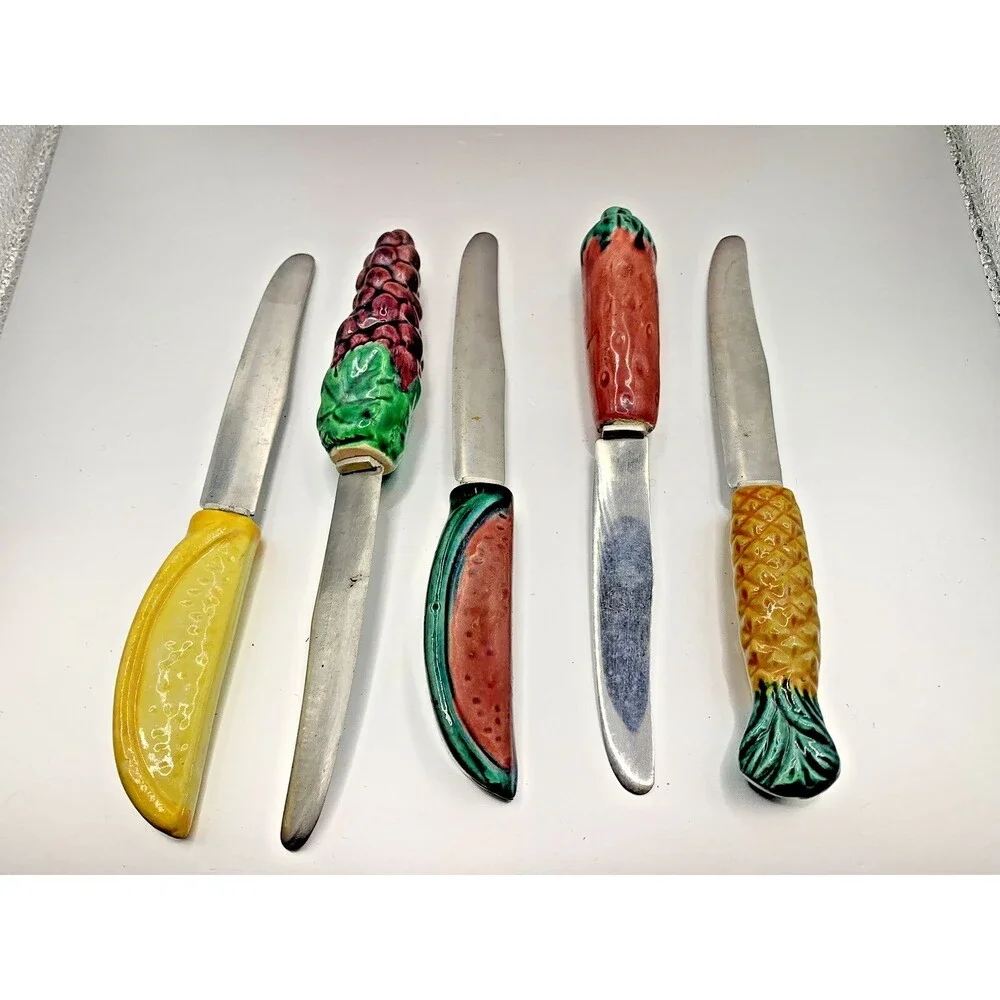 Vintage Fruit Handle Butter Spreaders Set, Strawberry, Pineapple, Grapes